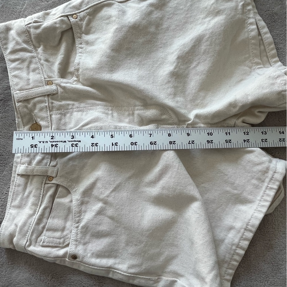 Zara Women High Waist Denim Twill Shorts Natural 100% Cotton Size 2 Button Fly - Picture 12 of 14